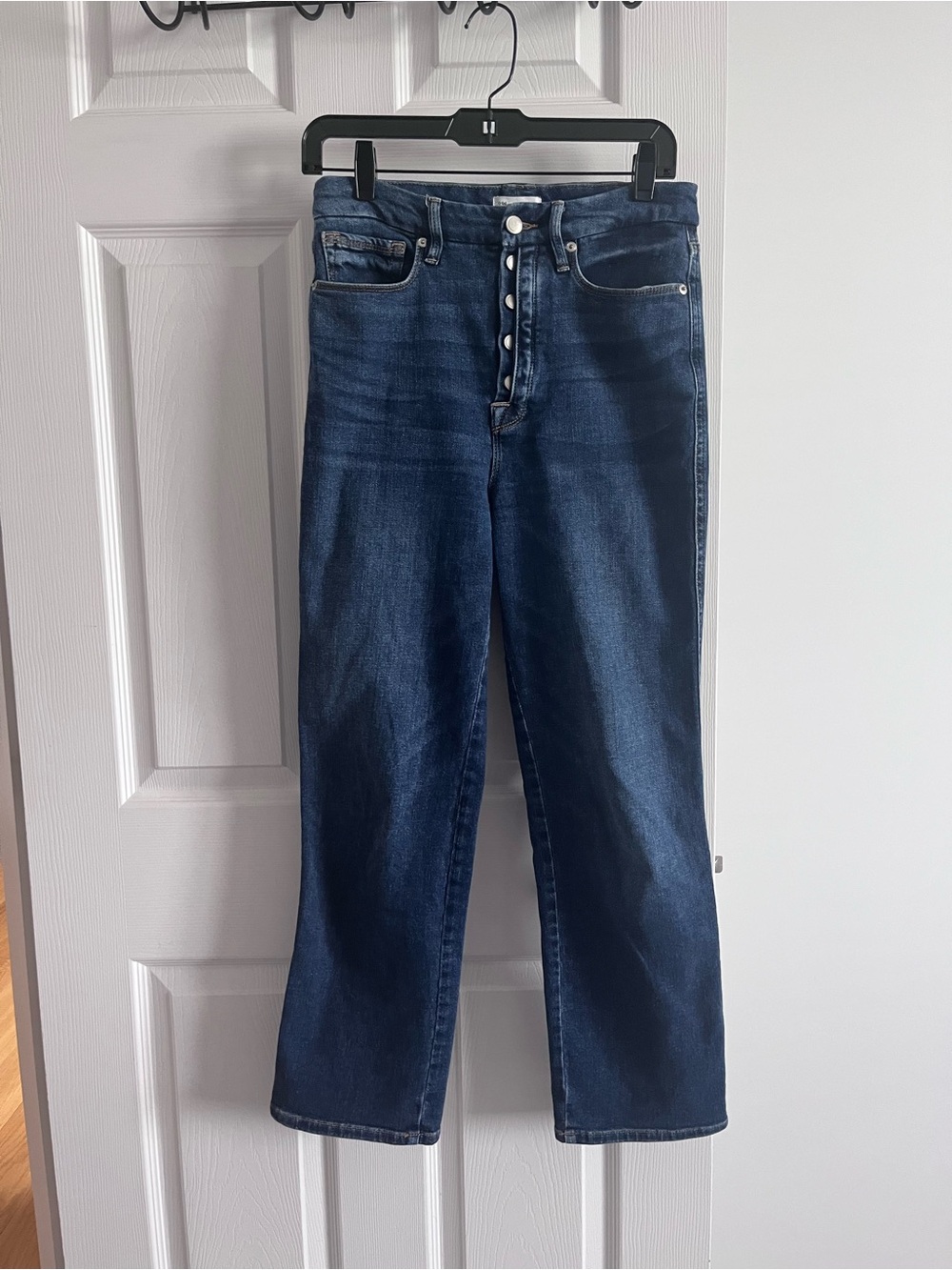 Good American Dark Blue Good Curve Straight-Leg Button-Fly Jeans